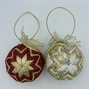 Star Quilt Ornament Set - Gold, Red and White